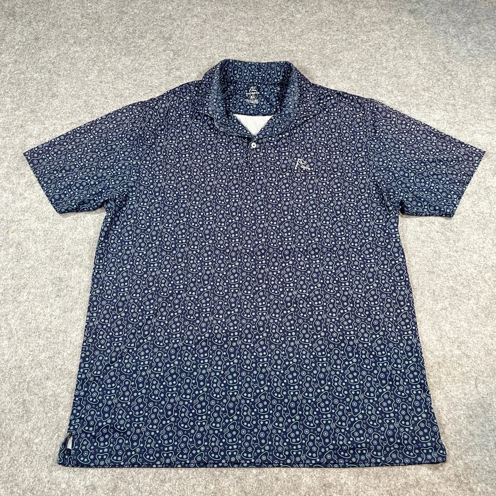 Rhoback Mens Polo Shirt XL Golf Course Abstract Performance Navy Blue